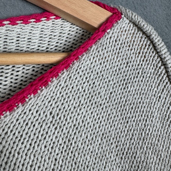 Natural Life Smiley Face Oversized Knit Sweater Gray Pink L/XL Retro Striped - Picture 4 of 7